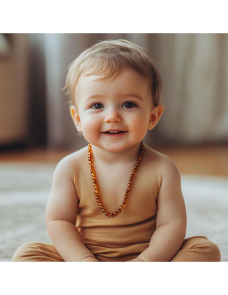 Dark Cognac Polished Baroque Amber Beads Teething Necklace for Baby