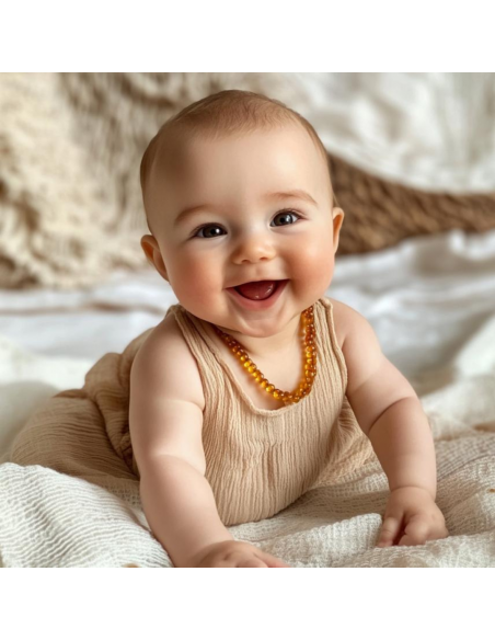 Light Cognac Polished Baroque Baltic Amber Teething Necklace for Baby