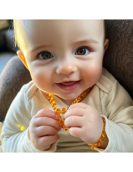 Light Cognac Polished Baroque Baltic Amber Teething Necklace for Baby