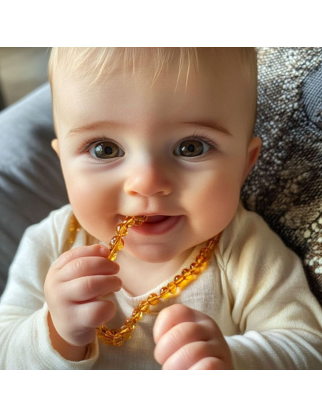 Light Cognac Polished Baroque Baltic Amber Teething Necklace for Baby