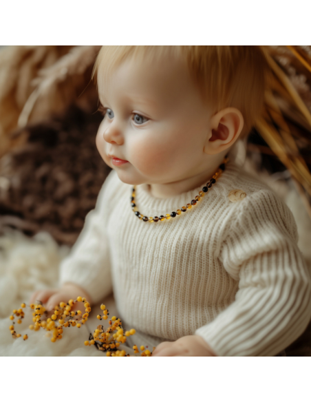 Multi Color Polished Baroque Baltic Amber Teething Necklace for Baby