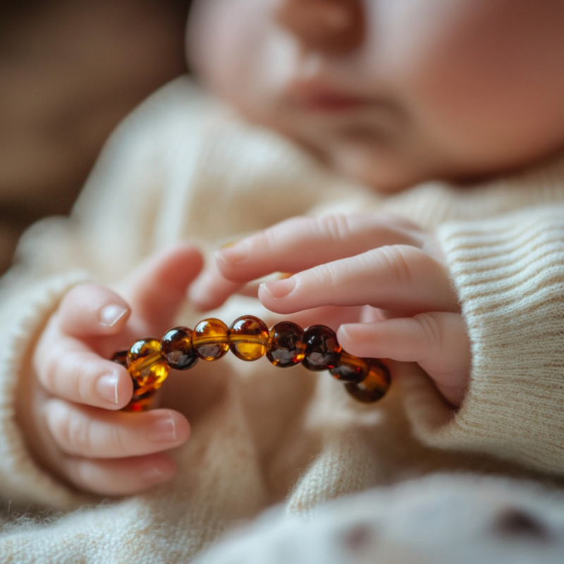Dark Cognac Baroque Polished Amber Beads Bracelet for Adult
