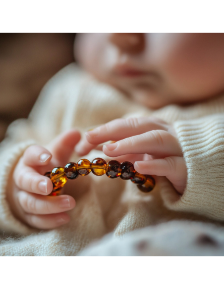 Dark Cognac Baroque Polished Amber Beads Bracelet for Adult