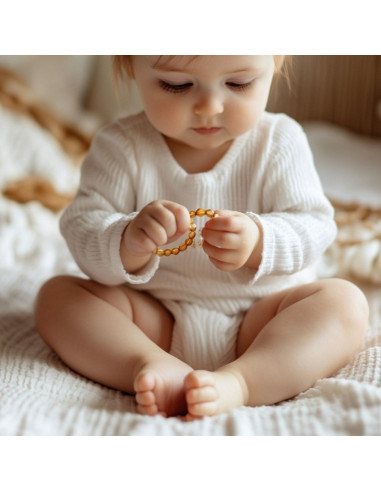 Honey Olive Polished Baltic Amber Teething Bracelet-Anklet for Baby
