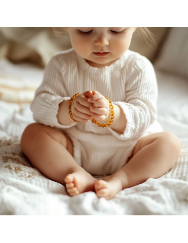 Honey Olive Polished Baltic Amber Teething Bracelet-Anklet for Baby