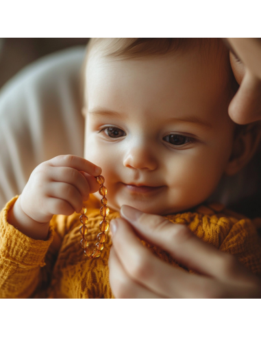 Cognac Olive Polished Baltic Amber Teething Bracelet-Anklet for Baby