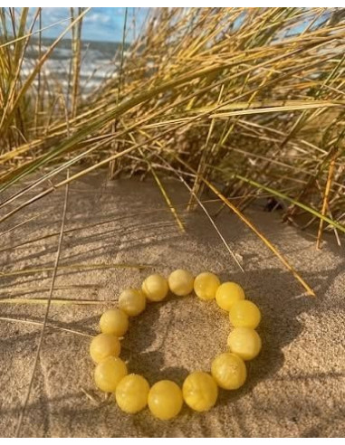 Milky Round Polished Amber Bracelet for Adult on Elastic Band