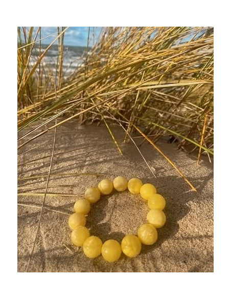 Milky Round Polished Amber Bracelet for Adult on Elastic Band