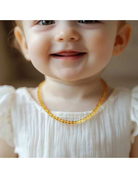 Lemon Round Polished Amber Teething Necklace