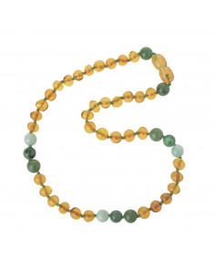 Polished Light Cognac Amber & Amazonite & Malachite & African Jade Teething Necklace