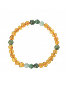 Cognac Polishedn Baroque Amber Bracelet with Amazonite, African Jade And Malachite