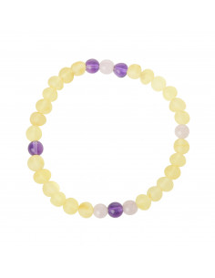 Lemon Raw Baroque Baltic Amber Bracelet with Amethyst and Madagascar Quartz