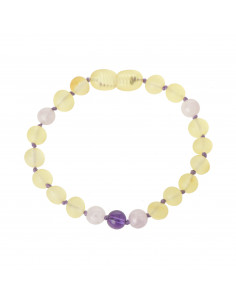 Raw Lemon Baroque Amber, Amethyst & Madagascar Quartz Teething Bracelet