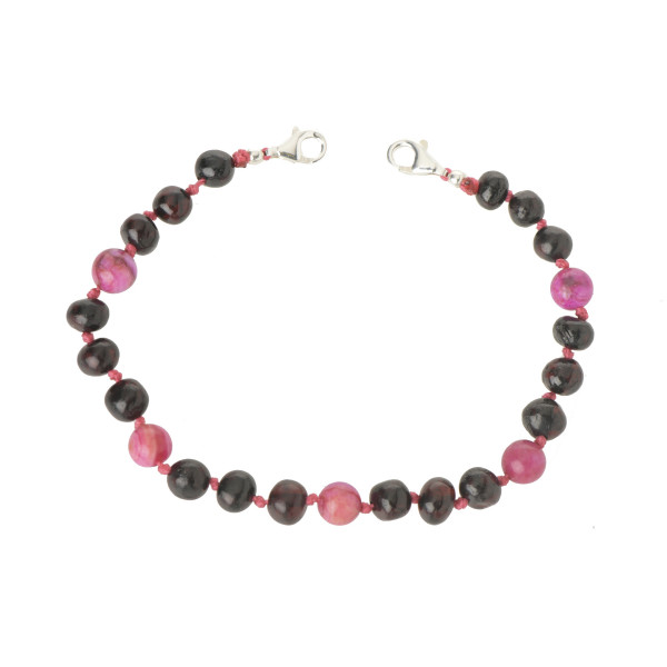 Polished Cherry Amber and Rose Agate with 925 Sterling Silver Clasp