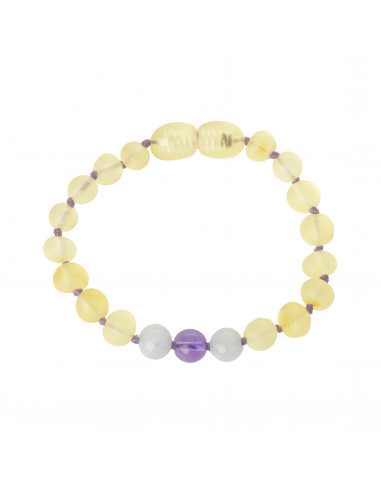 Raw Lemon Baltic Amber & Aquamarine & Amethyst Teething Bracelet-Anklet