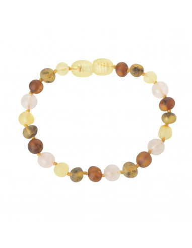 Lemon Cognac & Green Baroque Raw Baltic Amber & Quartz Teething Bracelet - Anklet