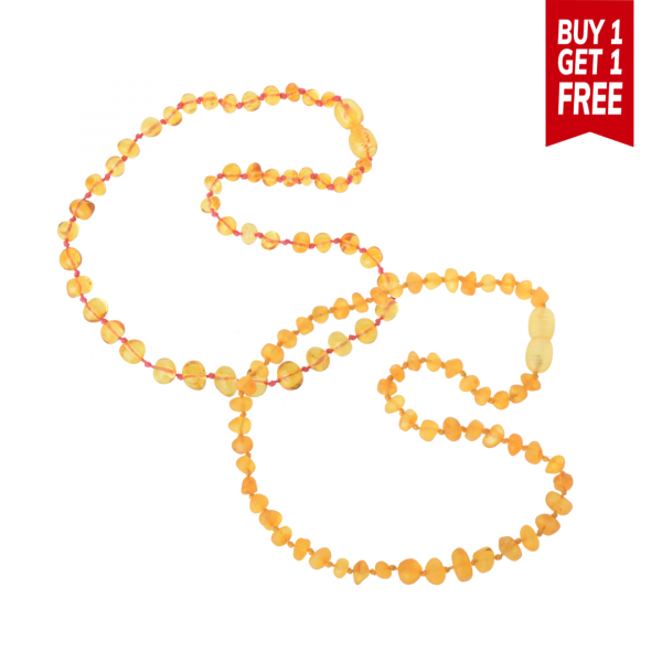 1 Lemon Polished Lemon Amber Teething Necklace On Red String + 1 Raw Lemon Amber Teething Necklace