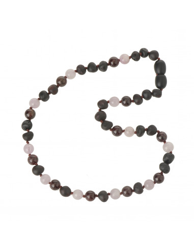 Raw Amber & Garnet & Madagascar Quartz Teething Necklace