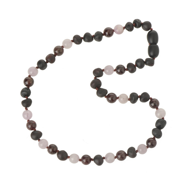 Raw Amber & Garnet & Madagascar Quartz Teething Necklace