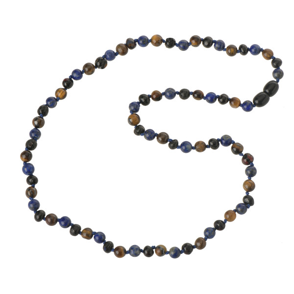 Cherry Baroque Polished Amber & Lapis Lazuli & Tiger Eye Necklace for Child