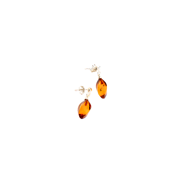 Cognac Twisted Amber Drop Earrings with 925 Sterling Silver