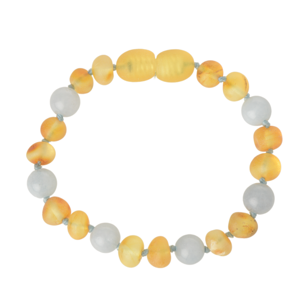 Raw Honey Baroque Baltic Amber & Aquamarine Teething Bracelet-Anklet for Child