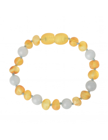 Raw Honey Baroque Baltic Amber & Aquamarine Teething Bracelet-Anklet for Child