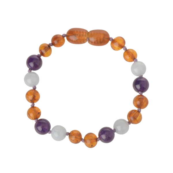 Polished Cogmac Baroque Amber & Aquamarine & Ametiste Beads Bracelet for Adult