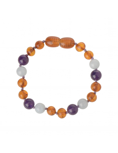 Polished Cogmac Baroque Amber & Aquamarine & Ametiste Beads Bracelet for Adult