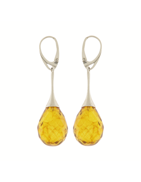 Polished Cognac Baltic Amber Drop Earrings