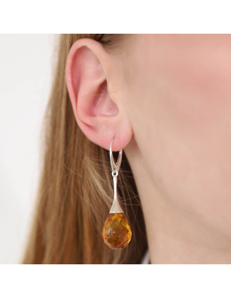 Polished Cognac Baltic Amber Drop Earrings