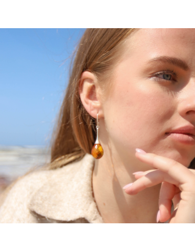 Polished Cognac Baltic Amber Drop Earrings