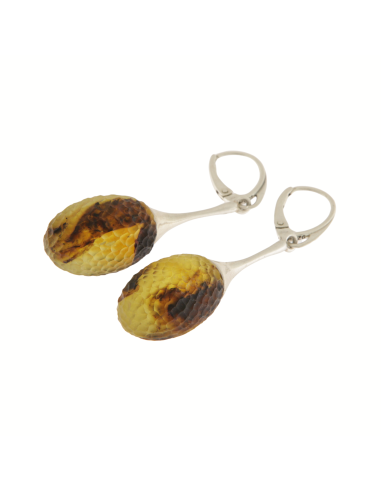 Green Baltic Amber Textured Drop Earrings