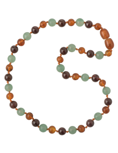 Cognac Baroque Baltic Amber & Aventurine & Garnet Teething Necklace for Child
