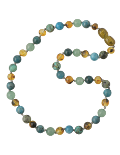 Green Baroque Baltic Amber & Aventurine & African Turquoise & Apatite Necklace for Child