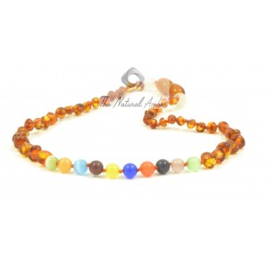 B36-E1 Polished Baroque Cognac Amber And Cat Eye Baby Teething Necklace
