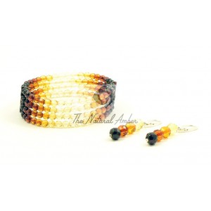 Faceted Rainbow Baltic Amber Earrings And Bracelet Set For Adults