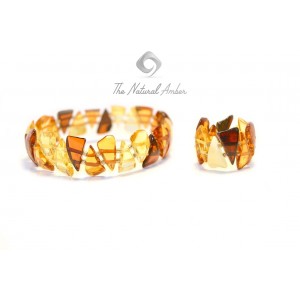 Multicolor Baltic Amber Bracelet and Ring Set