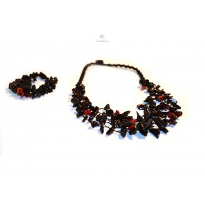 Red Agate & Cherry Amber Necklace and Bracelet Set