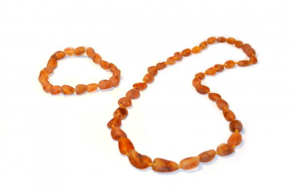 Raw Cognac Olive Shape Amber Necklace and Bracelet Set