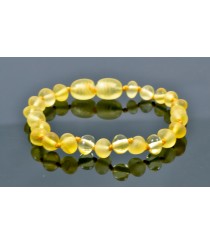 Lemon Raw Baroque Amber Bead Bracelet-Anklet for Baby with 3 Lemons Polished Amber Beads in the Center