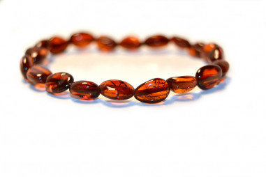 Dark Cognac Olive Polished Baltic Amber Teething Bracelet-Anklet for Baby
