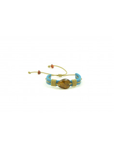 Blue Leather Adjustable  Children Bracelet with Amber Pendant