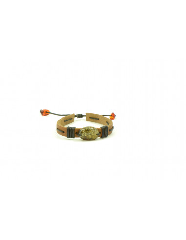Brown Leather Adjustable Children Bracelet with Baltic Amber Pendant