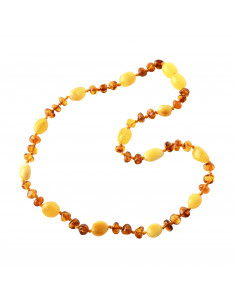 Milky Olive & 3 Cognac Baroque Polished Baltic Amber Beads Necklace