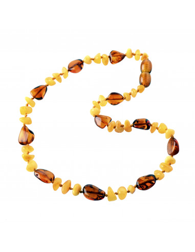 Milky Olive & 3 Cognac Baroque Polished Baltic Amber Teething Necklace