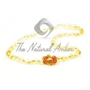Lemon Polished Amber Beads Necklace for Baby  with Cognac Flower