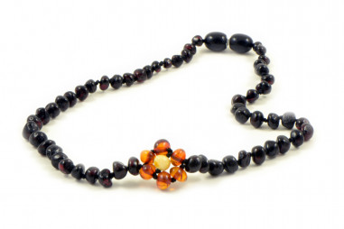 Cherry Polished Amber Beads Necklace for Baby with Lemon Amber Flower
