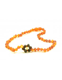 Cognac Raw Amber Beads Necklace for Baby  with Cherry  Raw  Flower