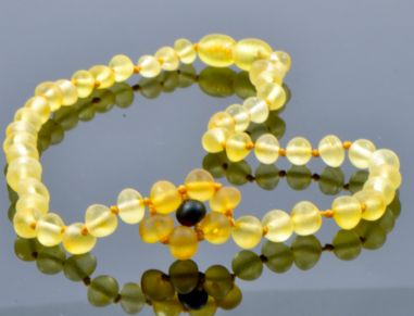 Lemon Raw Amber Beads Necklace for Baby with Honey Raw Flower